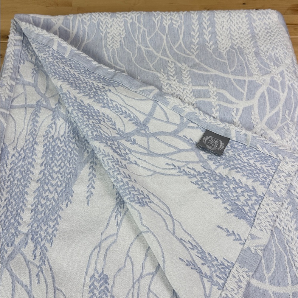 Kevin O’Brien Studio Willow Coverlet Blue White Textured Pattern 88”W x 100”L